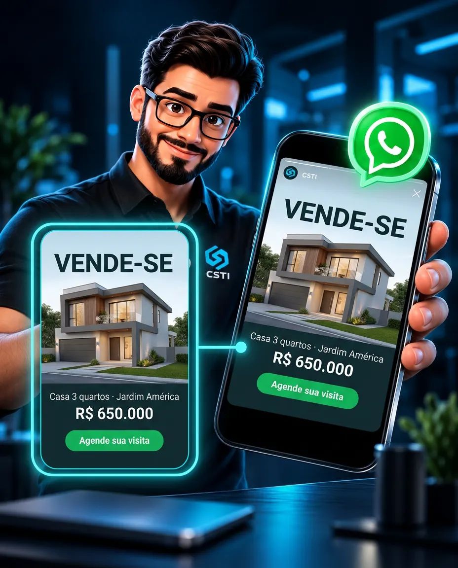 Tela para programação de Status do WhatsApp para empresas com anúncio de imóvel